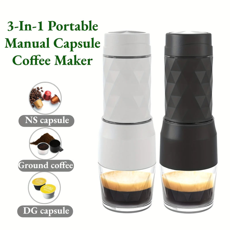 Portable 3-in-1 Coffee Maker for Capsules and Ground Coffee